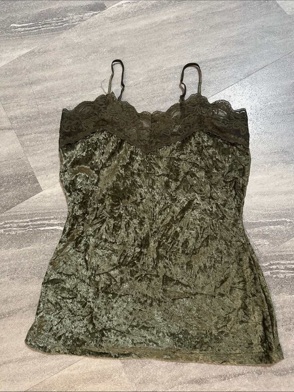 Y2K Charlotte Russe Velvet Green Cami with Lace Trim Small